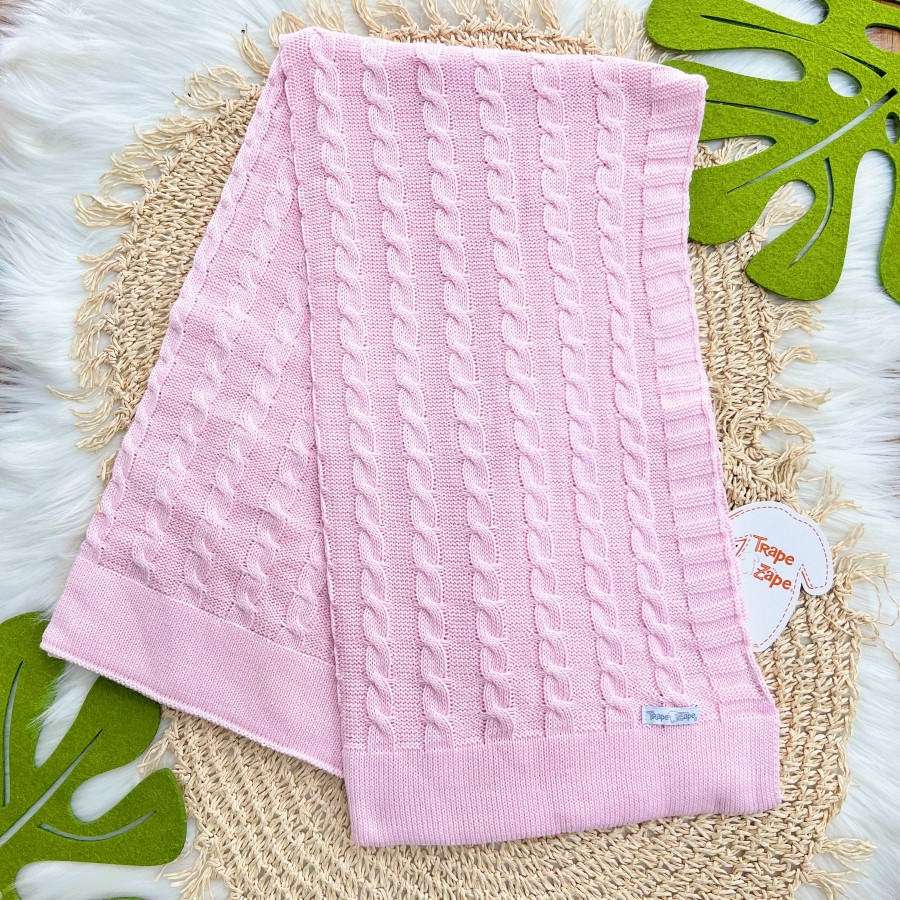 Manta de Linha Tranças - Rosa Bebê